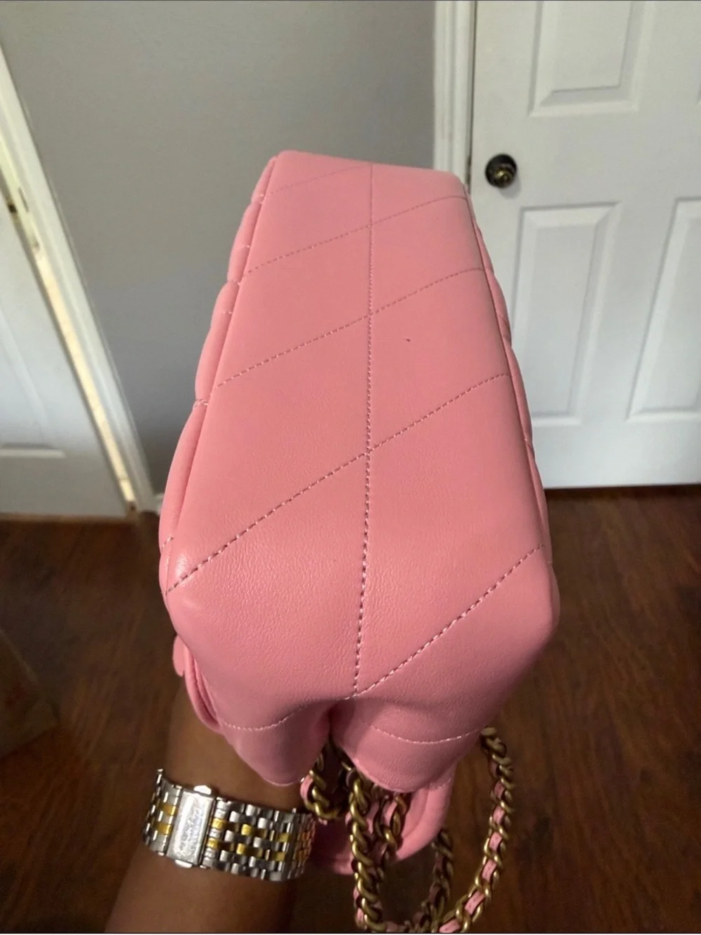 Coach Pink Quilted Leather Shoulder Bag with Gold 'C' Hardware